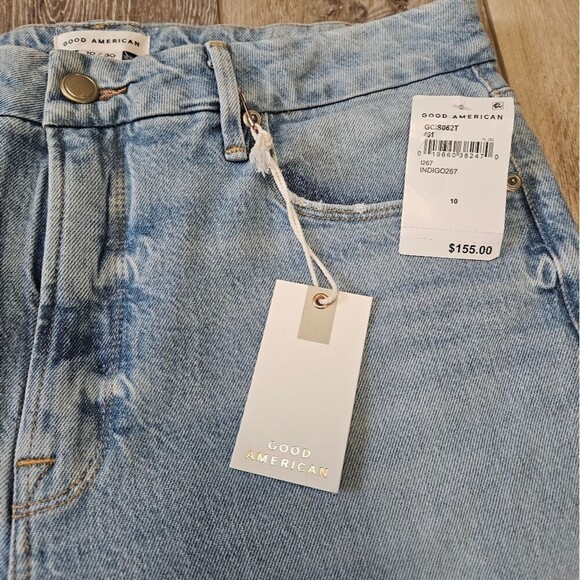 NWT Good American Good Boy Straight Leg Jeans Split Leg Light Denim Women's 10 - Picture 5 of 10